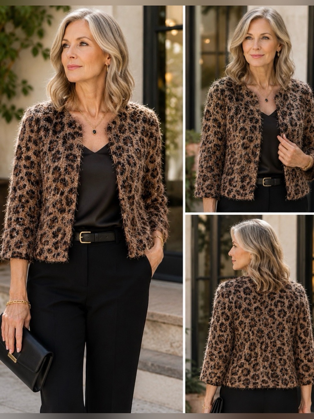 🐆 Chico’s Collection Leopard Print Textured Jacket – Size 2 🐆